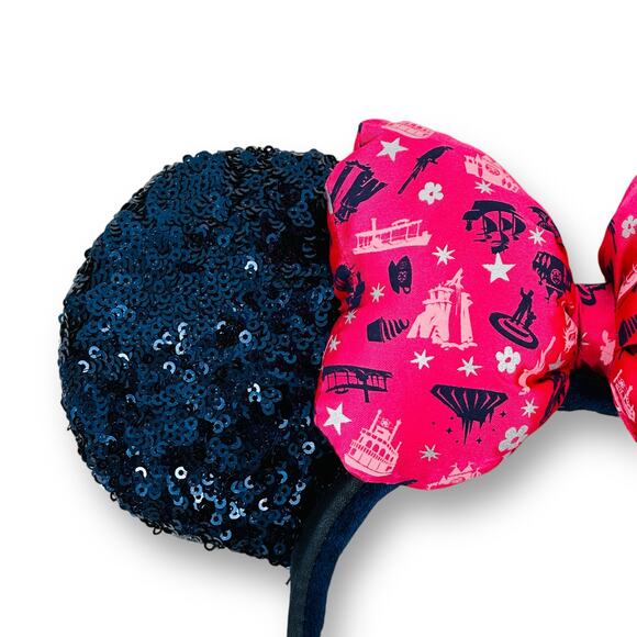 Disney Minnie Mouse Classic Attractions Puffy Bow Sequin Ears Headband 2016 Pink - Picture 3 of 6